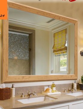 gương vệ sinh khung gỗ sồi | Vhome24-Thế giới gương soi online