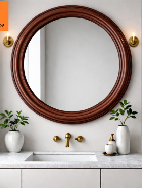 GƯƠNG PHÒNG TẮM DÁNG TRÒN VIỀN GỖ TỰ NHIÊN GTR077D