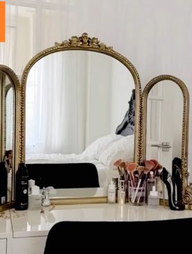 *GƯƠNG TRANG ĐIỂM DECOR RETRO VIỀN GỖ 3 CÁNH GTR267