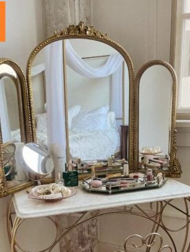 *GƯƠNG TRANG ĐIỂM DECOR RETRO VIỀN GỖ 3 CÁNH GTR267