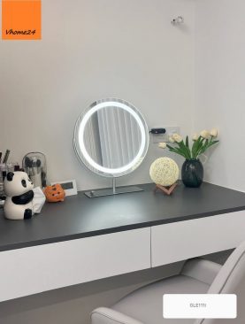 *GƯƠNG TRANG ĐIỂM ĐÈN LED CAO CẤP VIỀN INOX MÀU BẠC GLE111I