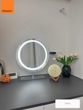 *GƯƠNG TRANG ĐIỂM ĐÈN LED CAO CẤP VIỀN INOX MÀU BẠC GLE111I