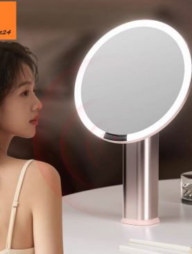 *GƯƠNG ĐÈN LED TRANG ĐIỂM DÁNG TRÒN CHÂN TRỤ MÀU HỒNG GLE2024E