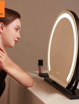 *GƯƠNG ĐỂ BÀN ĐÈN LED DÁNG TRÒN KHUYẾT VIỀN ĐẾ ĐEN GLE100B
