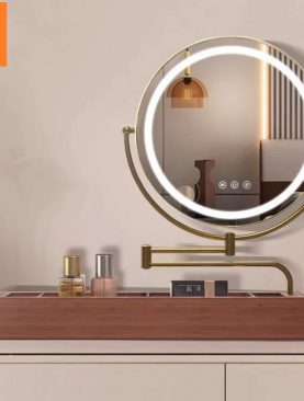 *GƯƠNG ĐÈN LED ĐỂ BÀN KÈM KỆ ĐỂ ĐỒ GLE111E