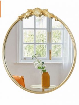 *GƯƠNG TRANG TRÍ DECOR VIỀN KIM LOẠI DÁNG TRÒN HOA VĂN VÒM GTR077CE